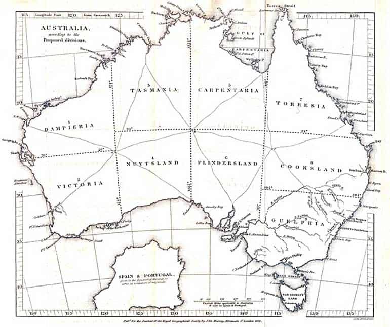 Early proposal to subdivide Australia created around 1838